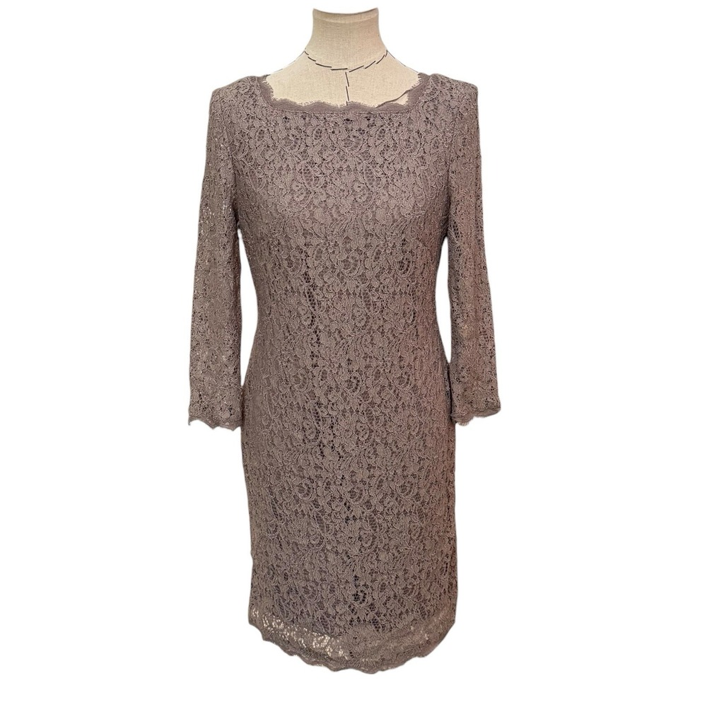 Adrianna Papell Sheath Dress Women 10P Mauve Crochet Lace Overlay Lined Back Zip